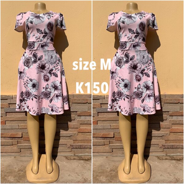 Pink dress with large floral print size M