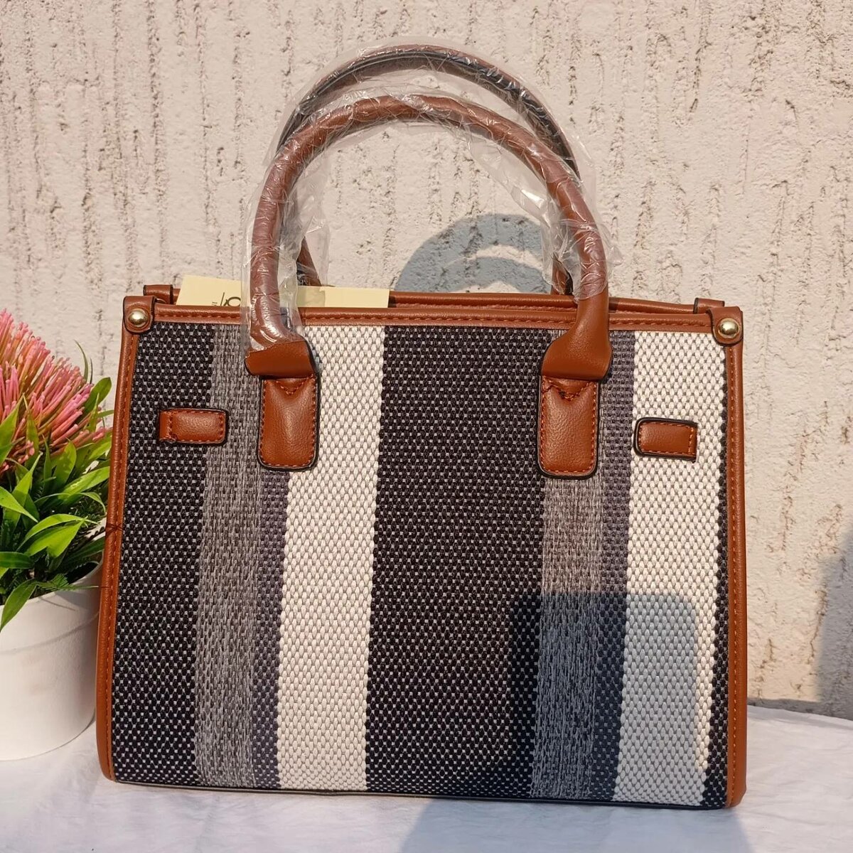 Striped handbags. With purse and long strap