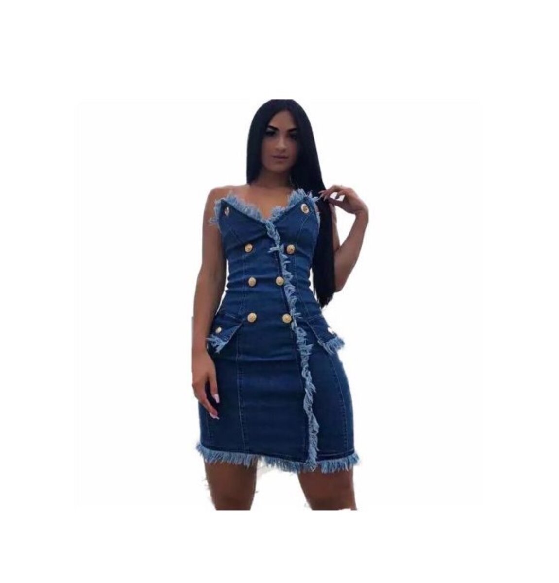 Women's Sexy Straight Bodycon Denim Dress-Light Blue