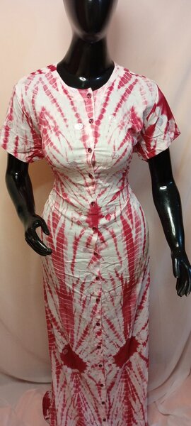 Robe longue  dempé rouge blan