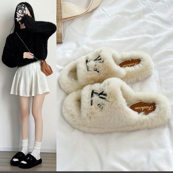 Louis Vuitton fur slides