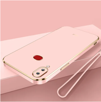 LECOMES for Samsung Galaxy A10s Back Cover with Lanyard Luxury 6D Plating Shiny Phone Case Soft Silicone Square Mobile Cases Pouch for Girls Boys