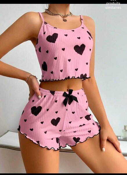 Ensemble short pyjama coeurs