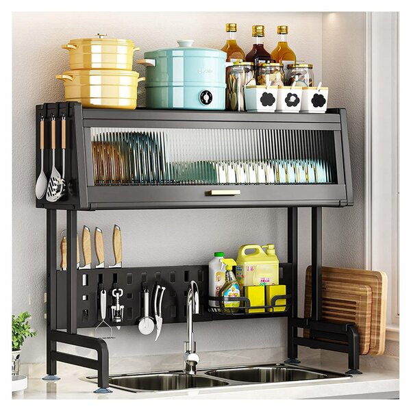 2 Tier Over Sink Dish Drainer Plates Rack - Black
