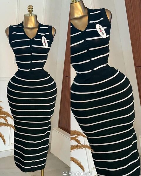 Robe moulante noire rayée