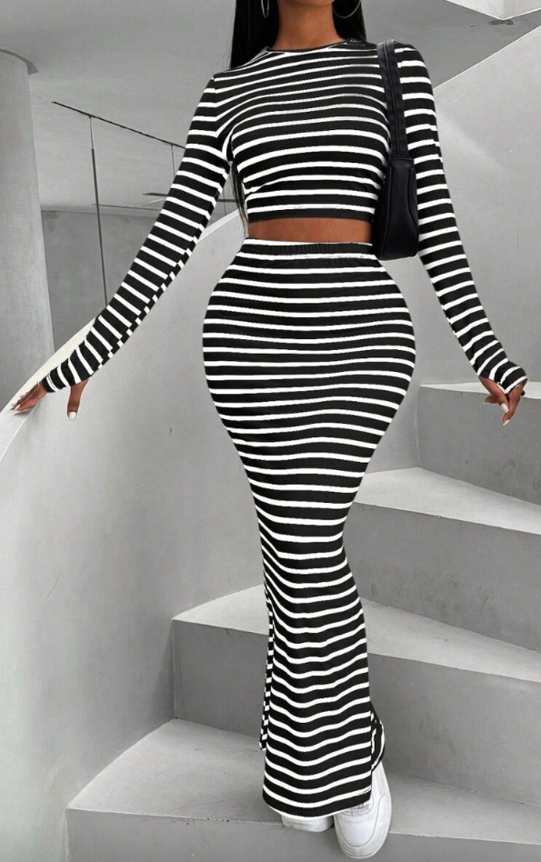 Robe longue rayée chic