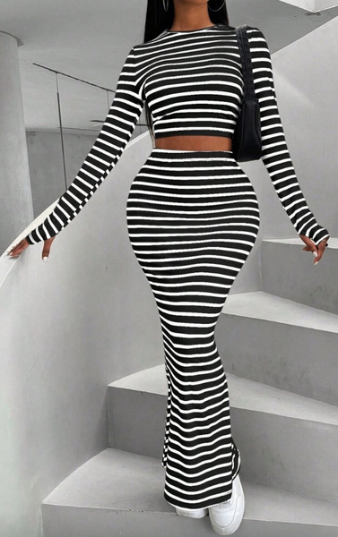 Robe longue rayée chic