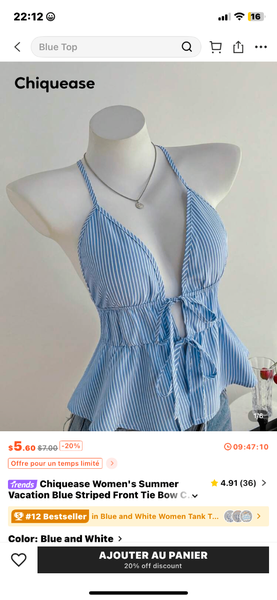 Top Femme Estival Rayé Bleu