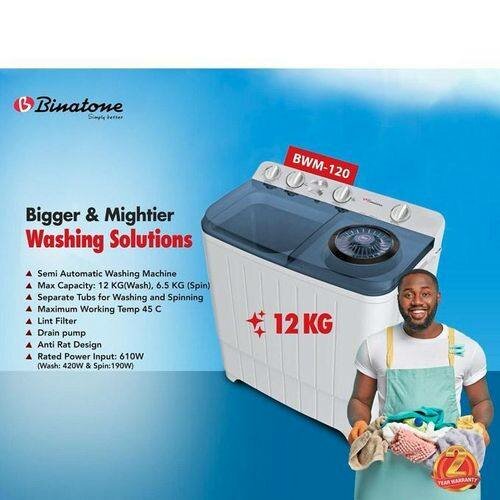 Machine à laver semi-automatique 12KG Binatone