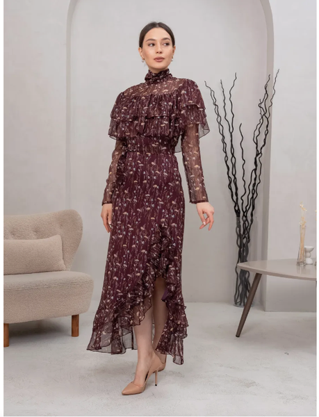 Платье вечернее шифоновое с рюшками бохо