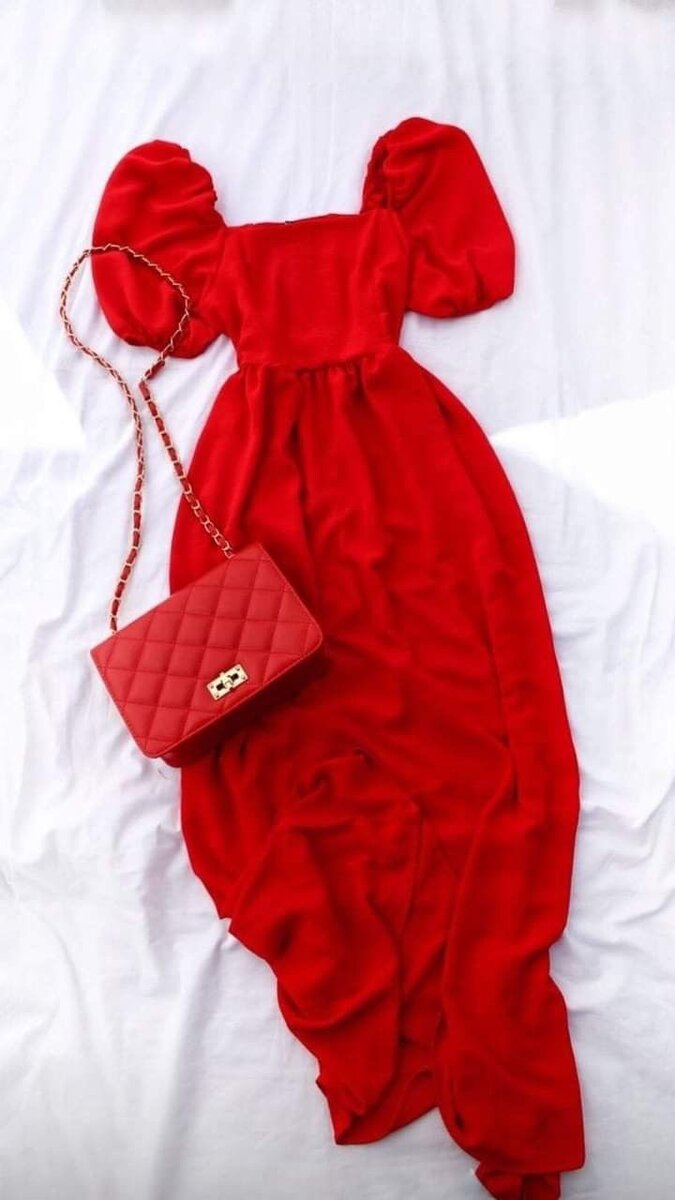 Women outfit red dress with red bag