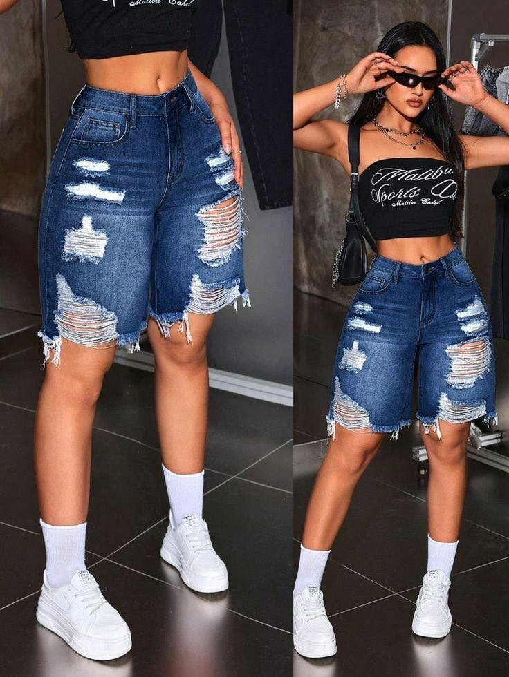 Bermuda en jean déchirée tendance