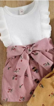 2 piece set, pink skirt and white top, size 12-24 months