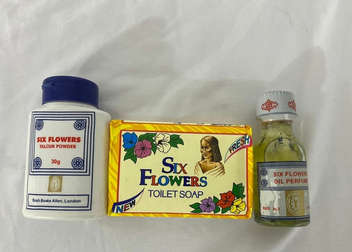 Six flowers perfumed soap ,oil and powder