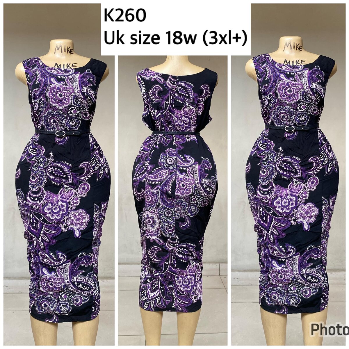 black dress with lilac patterns