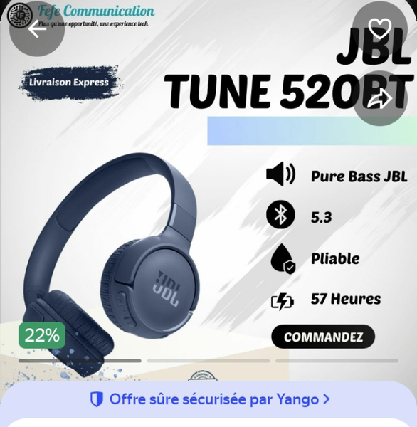 Casque Bluetooth JBL Tune 520BT