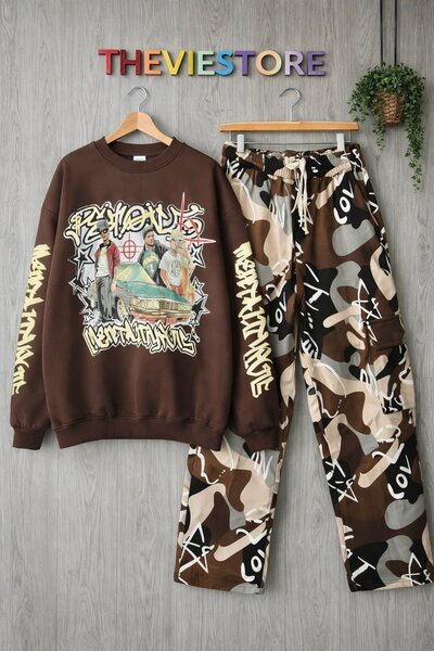 Sweat-shirt et pantalon de survêtement marron camouflage