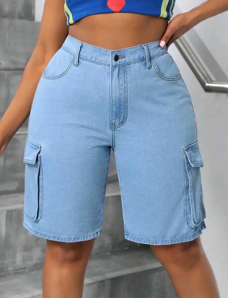 Short en jean cargo femme