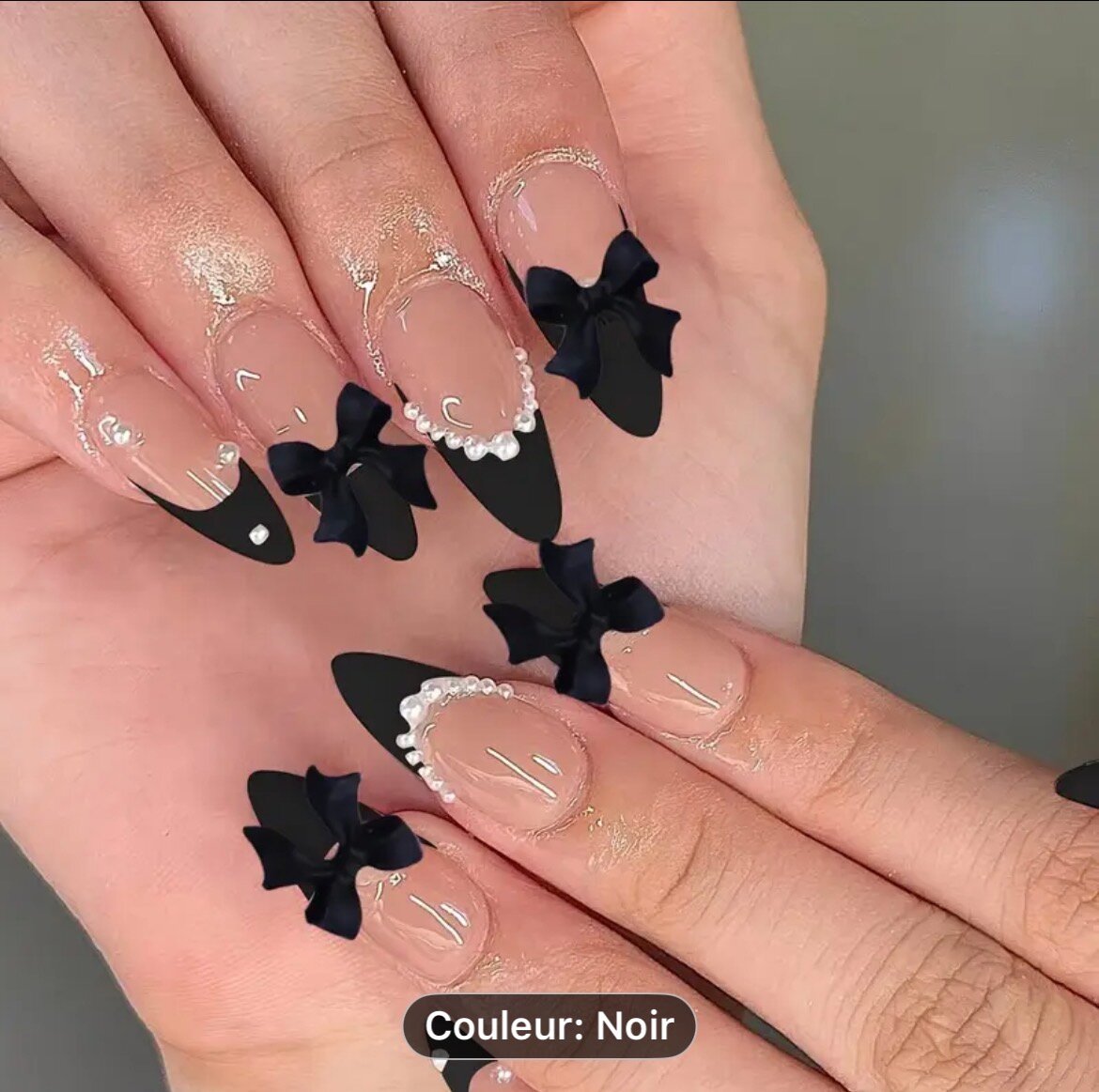 Ongles Fake Noir Strass
