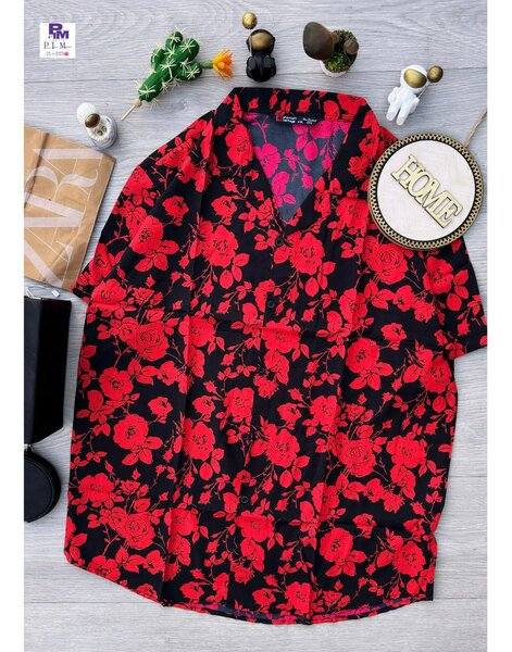 Chemise florale rouge chic
