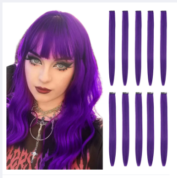 Hair Extensions Clip In Neon Hair Extension Hairpieces Party Highlights Synthetic Halloween Hair Accessories Colored Straight Extension Clip Ins for Kids Girls 22" 1pcs