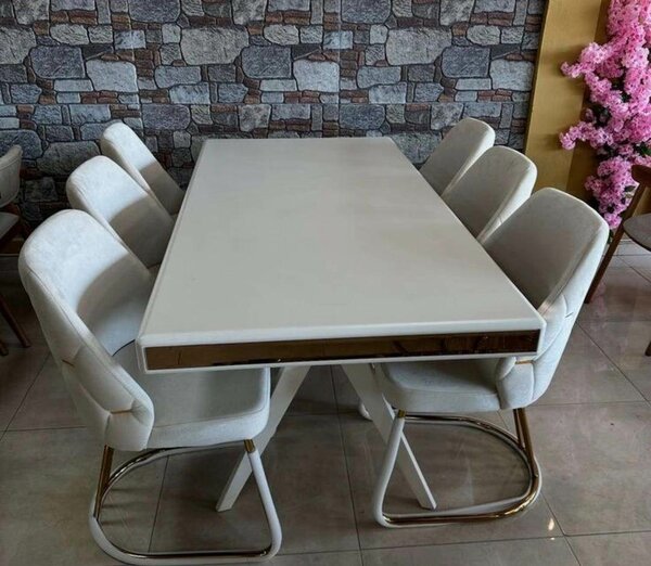 Table à manger blanche moderne avec 6 chaises