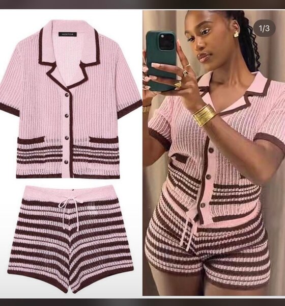 Ensemble tricot rose et marron