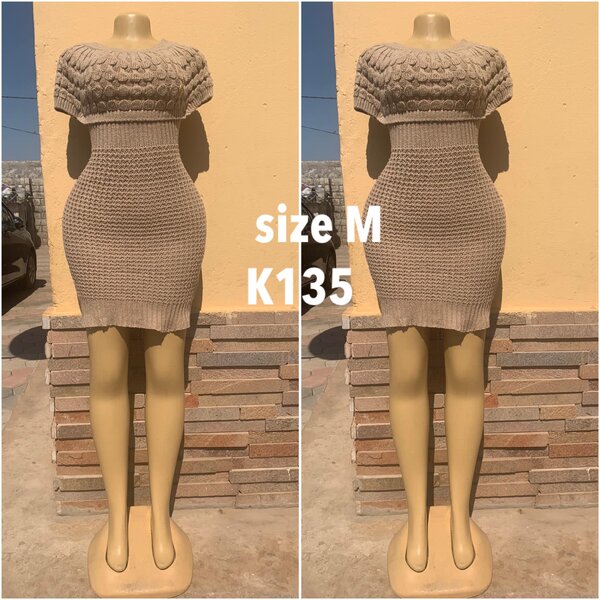 Knitted dress, beige, size M