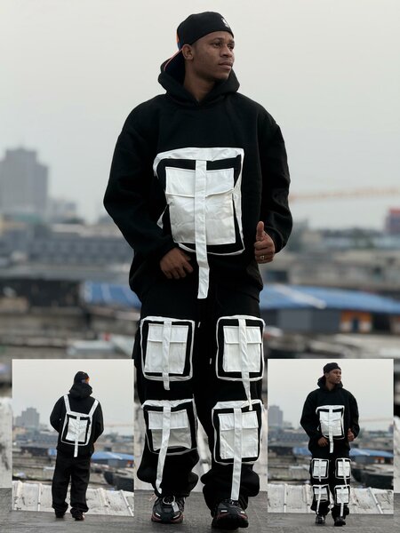 Ensemble survêtement cargo homme noir et blanc