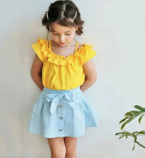 Yellow, Girls Short Sleeve Top Children's - ( Fabric Lawn) ( Size 03 Month To 2 Yrs)