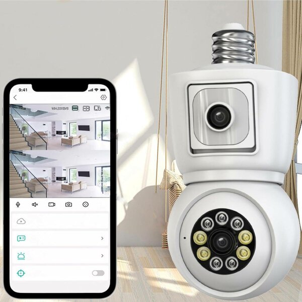 Dual Lens Ptz icsee App bulb Cctv Camera