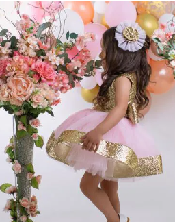 DESIGNER-KIDS-RUFFLE-FROCK-PINK ( Fabric Net And Sequin ) ( Size 03-To 16 Yrs)