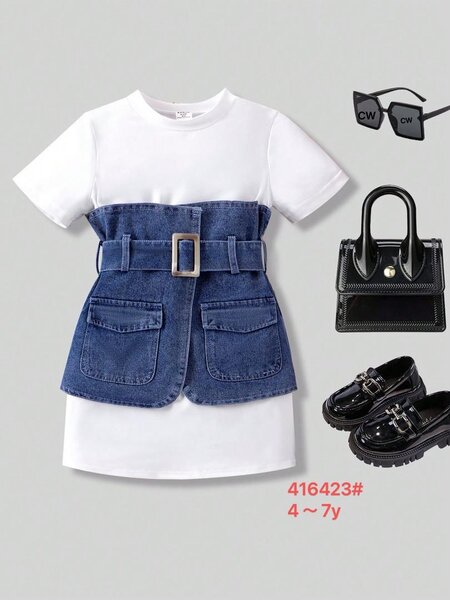 Robe en coton et denim fillette