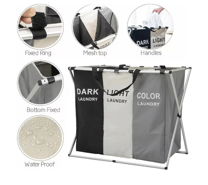 Laundry Basket 3 Compartments Large Laundry Baskets Foldable