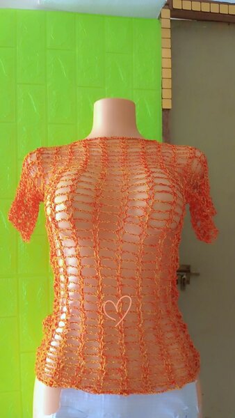 Top crochet ajouré rouge jaune