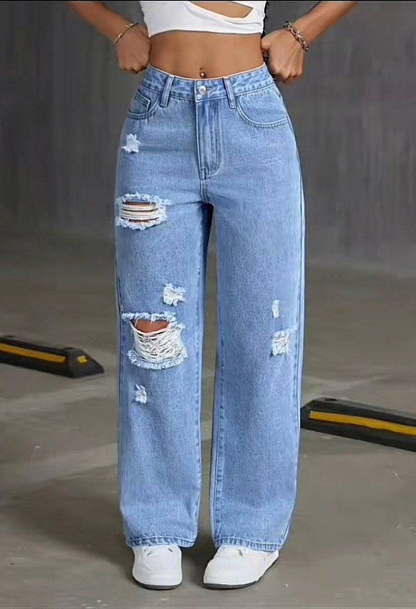 Jeans taille haute large