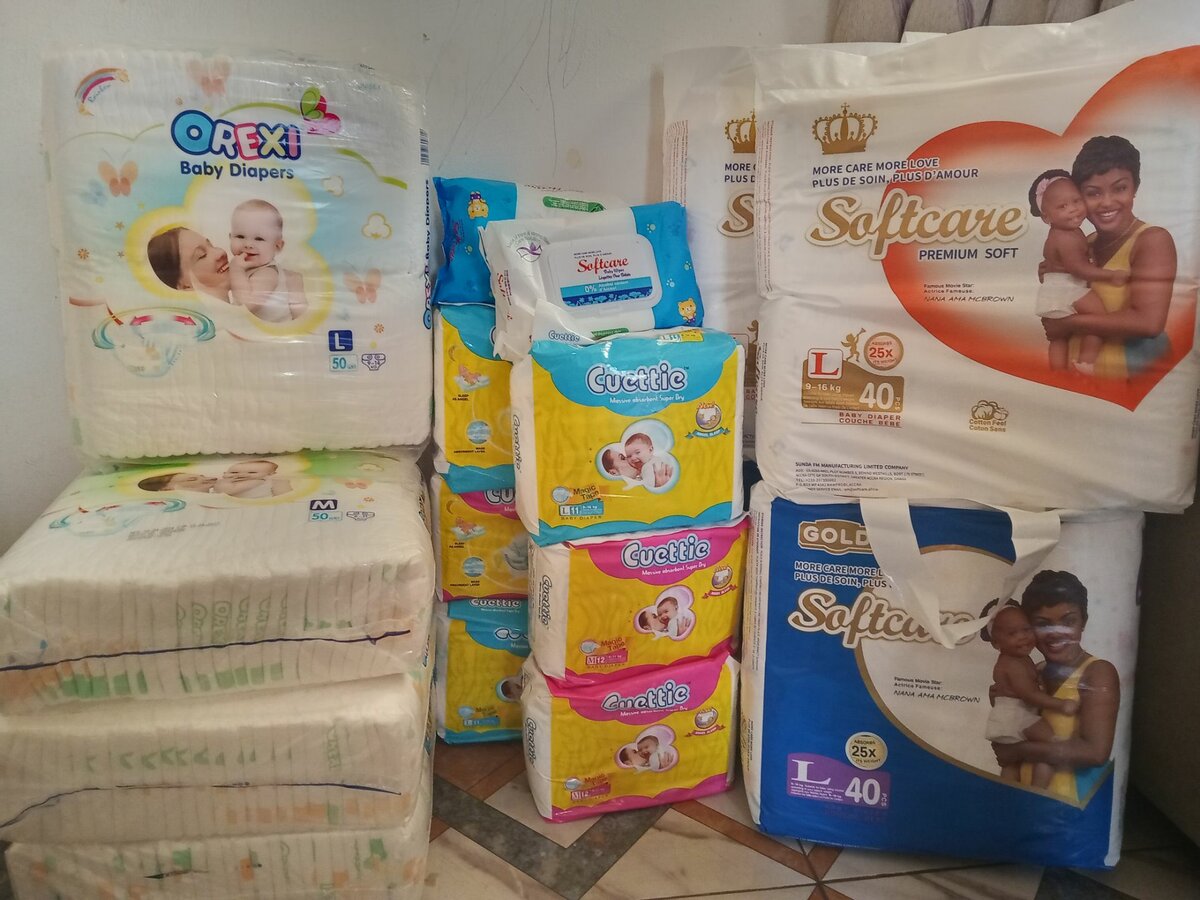 Softcare wipes and diaper, cuettie diaper and orexi baby dia