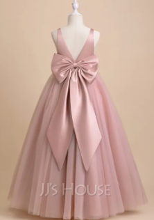 Girl Dress V-neck With Bow ( Fabric Net And Silk)