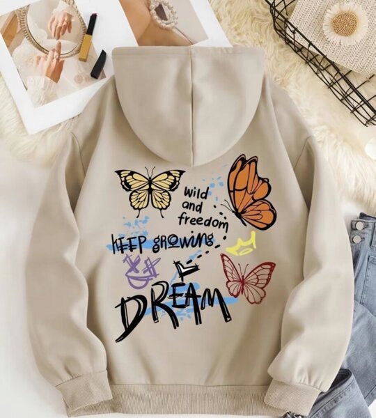 Sweat à capuche imprimé papillons