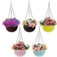 1 Pc Beautiful Plastic Hanging Planter Flower Pot With Hanging Chain - Random Color