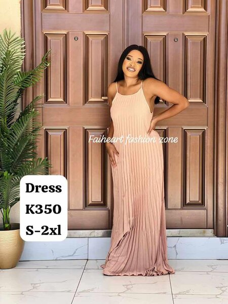 Long women's dress with peach-colored straps S-2xl