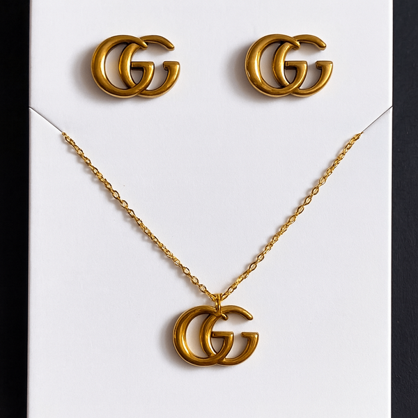 Collier et Boucles dorées GG