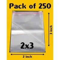 Bundle of 250 (2 X 3 Inch) Clear Resealable Cellophane/BOPP/Poly Transparent Plastic Bags For Storage Self Adhesive Polythene Peel + Seal Bags For Packing