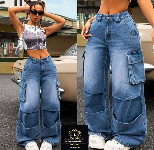 Jean cargo ample femme