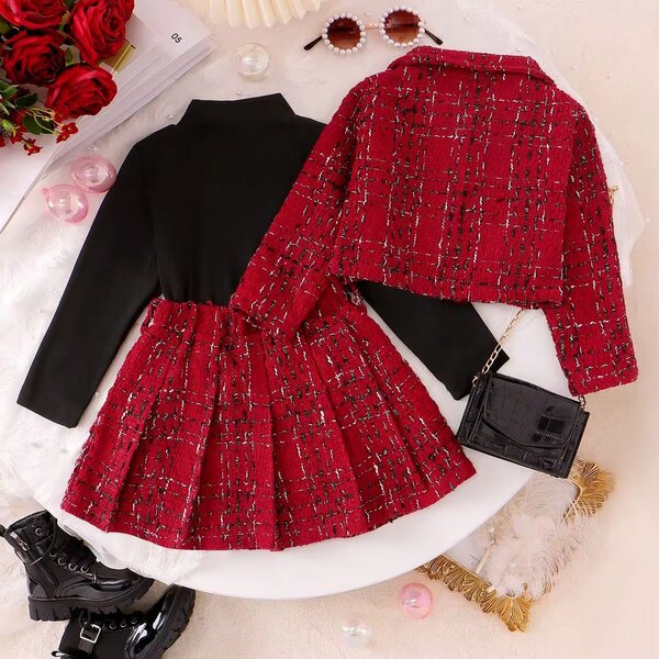 Ensemble chic fille tweed rouge
