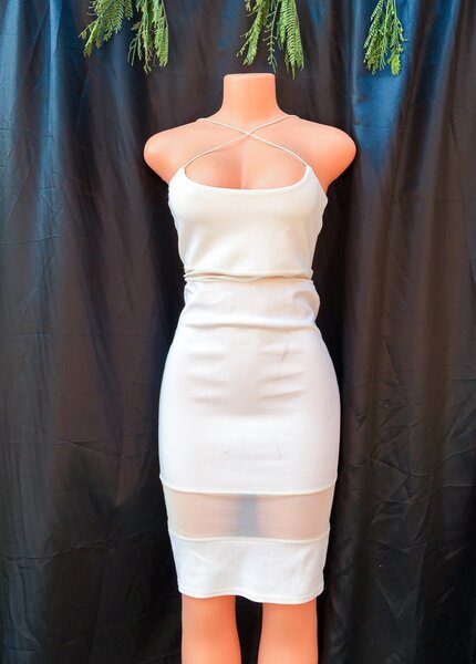 White sleeveless body corn dress