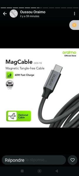 Câble Magnétique Oraimo 60W