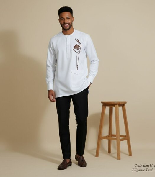 Chemise blanche à motif ethnique