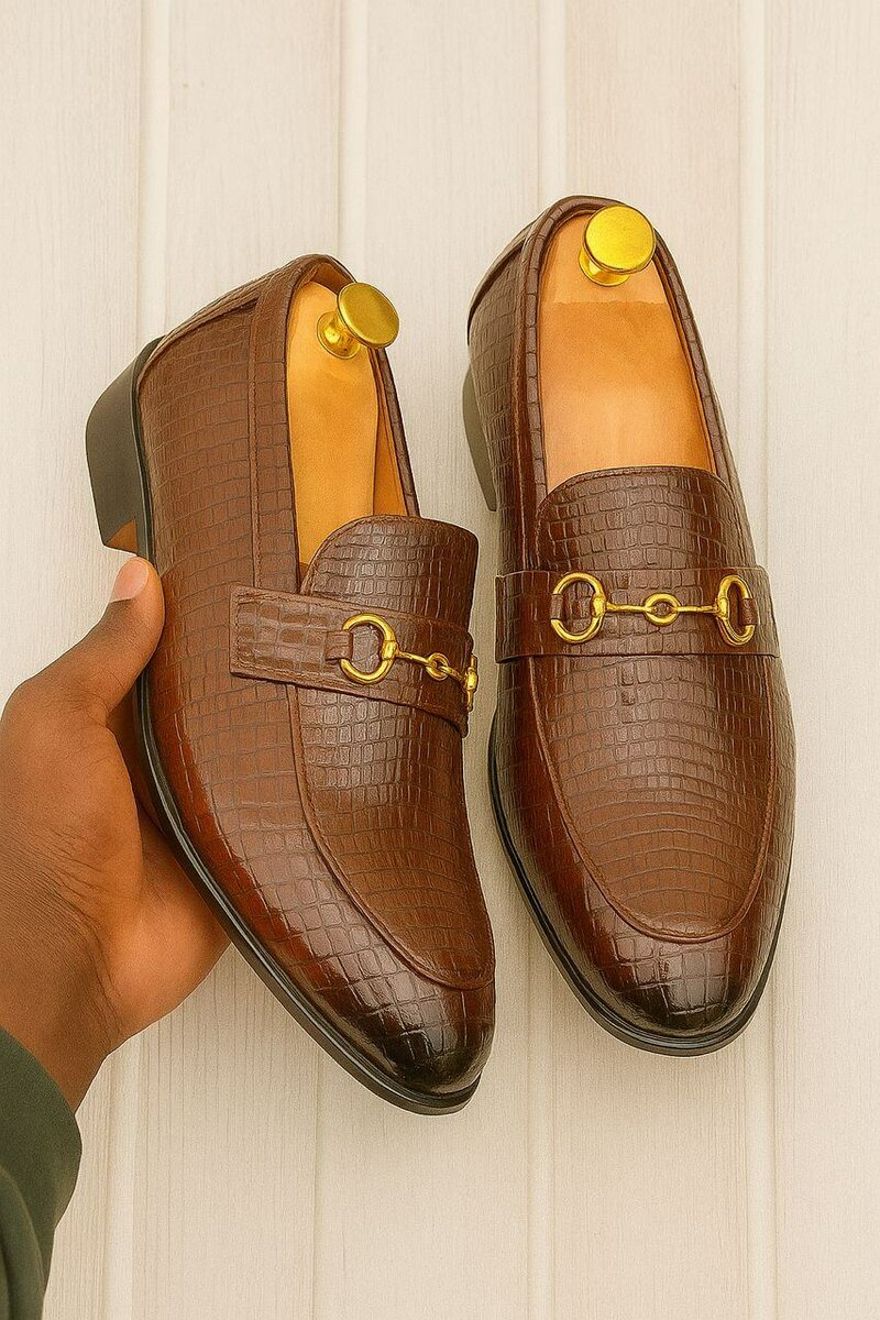 Mocassins cuir crocodile marron