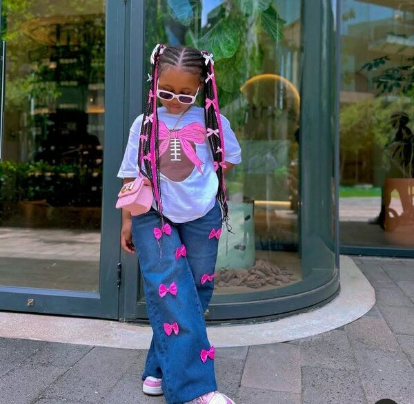 Jeans Fille avec Rubans Rose